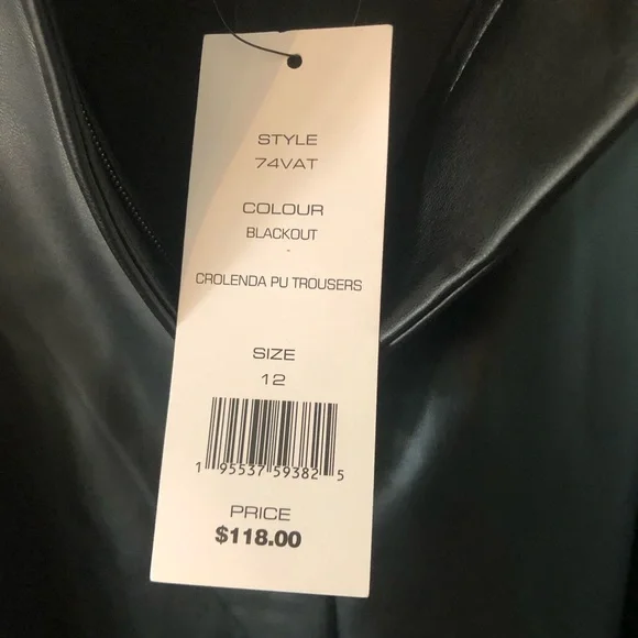 French Connection Wide Leg Trousers Faux Leather Black "Crolenda" Style Size 12 - Picture 10 of 14